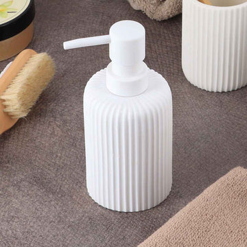 Dispenser Săpun Rotund din Polirasină cu Dungi 230 ml - Alb - ramosdecor