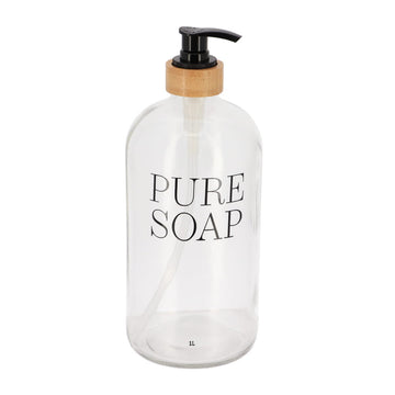 Dispenser pentru Săpun din Sticlă și Bambus 1L - Transparent - ramosdecor
