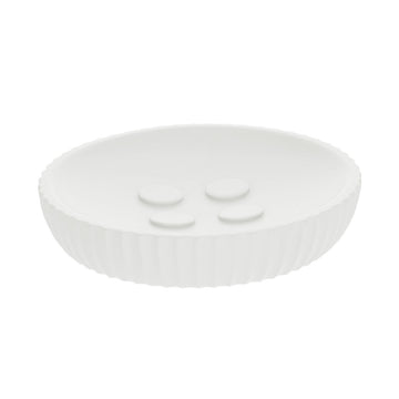 Savonieră Rotundă din Polirășină cu Dungi - Alb - ramosdecor