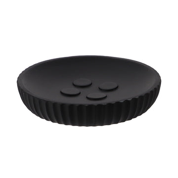 Savonieră Rotundă din Polirășină cu Dungi - Negru - ramosdecor