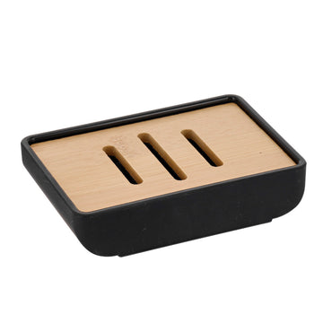 Savonieră Rectangulară din Cauciuc și ABS și Bambus - Negru - ramosdecor