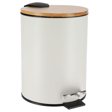 Coș De Gunoi Metalic Cu Închidere Lentă 3L - Alb/Bambus - ramosdecor