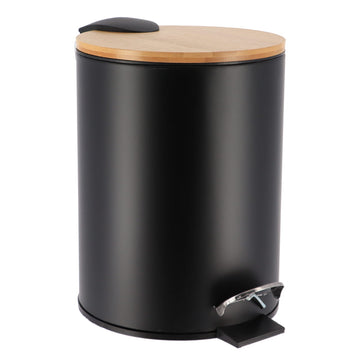 Coș De Gunoi Metalic Cu Închidere Lentă 3L - Negru/Bambus - ramosdecor