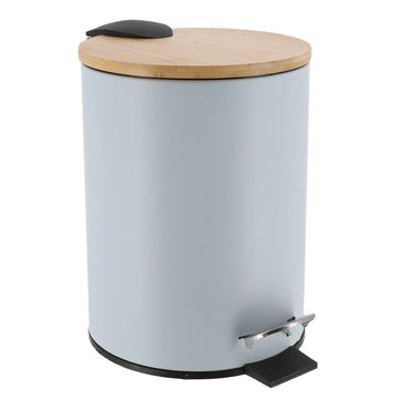 Coș De Gunoi Metalic Cu Închidere Lentă 3L - Albastru Clar/Bambus - ramosdecor