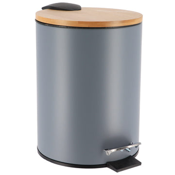 Coș De Gunoi Metalic Cu Închidere Lentă 3L - Gri/Bambus - ramosdecor
