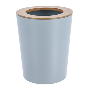 Coș De Gunoi Metalic Conic Cu Capac Din Bambus 5L- Albastru Clar/ Bambus - ramosdecor
