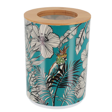 Coș De Gunoi PP Imprimat Cu Capac Din Bambus 5L - Blue Jungle Fever - ramosdecor