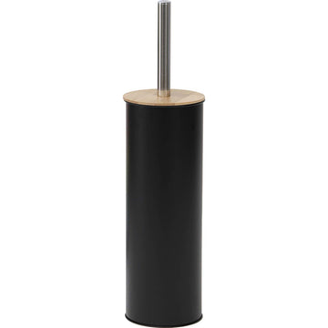Perie Toaletă Metalică Cu Capac Din Bambus - Negru - ramosdecor