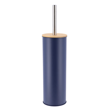 Perie Toaletă Metalică Cu Capac Din Bambus - Albastru - ramosdecor