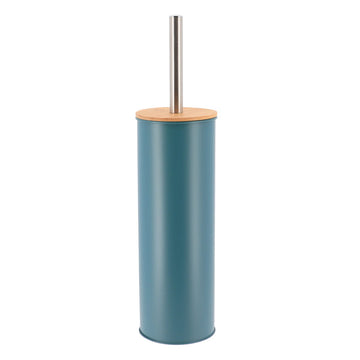 Perie Toaletă Metalică Cu Capac Din Bambus - Verde Imperial - ramosdecor
