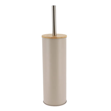 Perie Toaletă Metalică Cu Capac Din Bambus - Taupe - ramosdecor