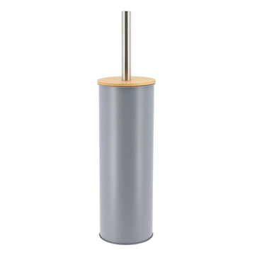 Perie Toaletă Metalică Cu Capac Din Bambus - Gri - ramosdecor