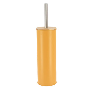 Perie Toaletă Metalică Cu Capac Din Bambus - Muștar - ramosdecor