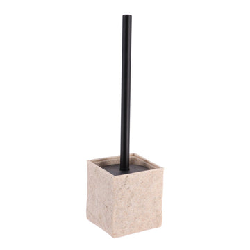 Perie de Toaletă Pătrată din Polirasină cu Tije Negru Mat - Natural - ramosdecor