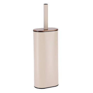 Perie Toaletă Metalică Ovală Cu Perie Plată Din Silicon - Acacia/Bej - ramosdecor
