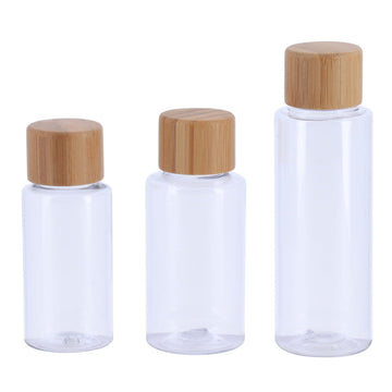 Set de 3 Sticle de Călătorie din PP cu Capac din Bambus - Transparent - ramosdecor