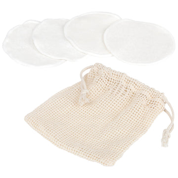 Set de 4 Dischete de Curățare Rotunde din Bambus cu Sacoșă din Bumbac - Natural - ramosdecor
