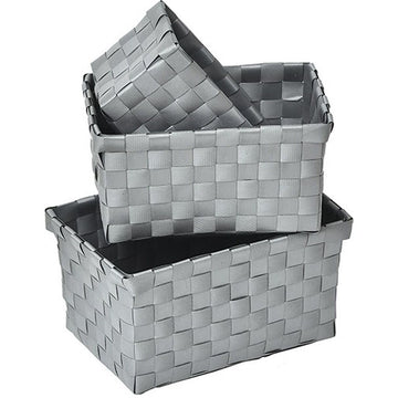 Set de 3 Coșuri Împletite din PP - Gri - ramosdecor