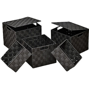 Set de 5 Coșuri de Depozitare Pătrate din Poliester - Negru - ramosdecor