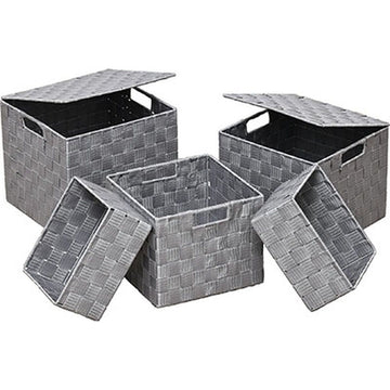 Set de 5 Coșuri de Depozitare Pătrate din Poliester - Gri - ramosdecor