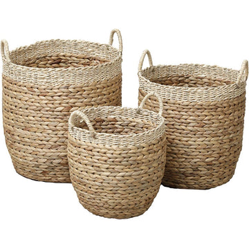 Set de 3 Coșuri Rotunde Pentru Rufe din Iarbă de Apă - Natural - ramosdecor