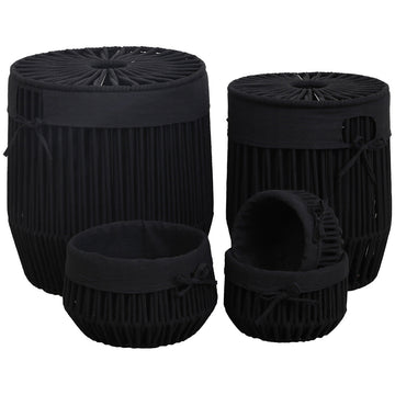 Set de 5 Coșuri cu Efect de Sfoară din Poliester/Bumbac - Negru - ramosdecor