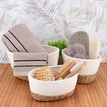 Set de 3 Coșuri Dreptunghiulare - Alb/Natural - ramosdecor