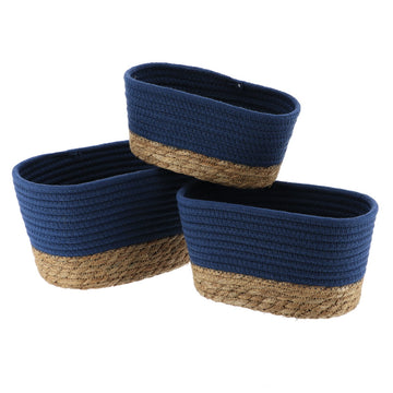 Set de 3 Coșuri Dreptunghiulare - Albastru/Natural - ramosdecor