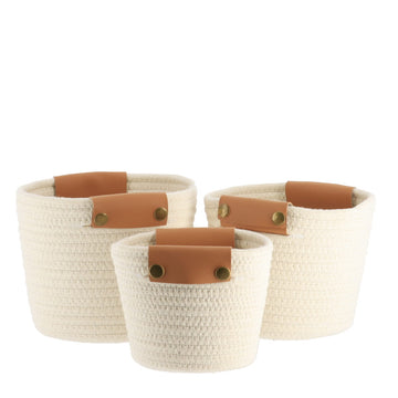 Set de 3 Coșuri din Bumbac - Alb - ramosdecor