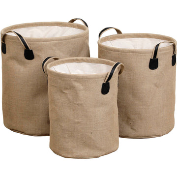 Set de 3 Coșuri Pentru Rufe din Jute - Natural - ramosdecor