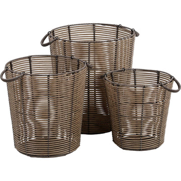 Set de 3 Coșuri Pentru Rufe din Polietilenă Reciclat cu Efect Ratan - Natural - ramosdecor