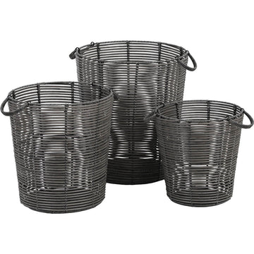 Set de 3 Coșuri Pentru Rufe din Polietilenă Reciclat cu Efect Ratan - Gri - ramosdecor