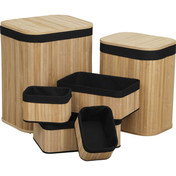 Set de 6 coșuri din bambus - Bambus/Țesătură neagră - ramosdecor