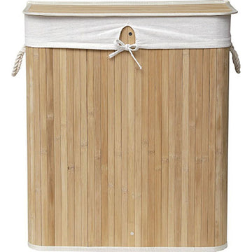 Coș de rufe rectangular pliabil din bambus cu 2 compartimente - Bambus/Țesătură de in - ramosdecor