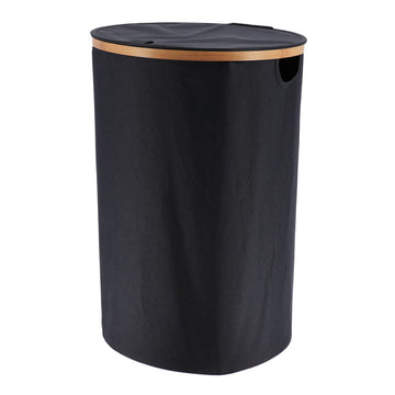 Coș de Rufe Pliabil cu Capac Rotund - Negru/Bambus prezentat într-un decor modern marca Ramos