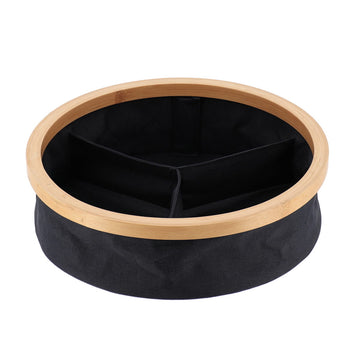Coș de Depozitare Formă Rotundă și 3 Compartimente - Negru/Bambus - ramosdecor