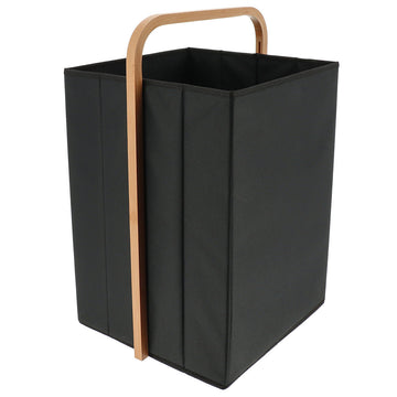 Coș Pătrat de Rufe din Poliester cu Mânere din Bambus - Negru prezentat într-un decor modern marca Ramos