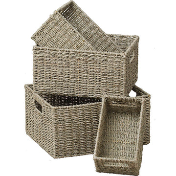 Set de 4 Coșuri Dreptunghiulare din Iarbă de Mare - Natural - ramosdecor