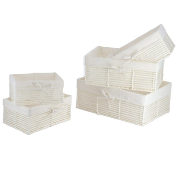 Set de 5 Coșuri cu Structură Metalică - Alb/Material Textil Alb - ramosdecor