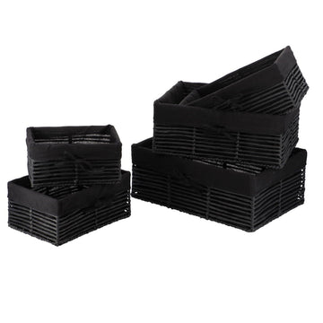 Set de 5 Coșuri cu Structură Metalică - Negru/Țesătură neagră - ramosdecor