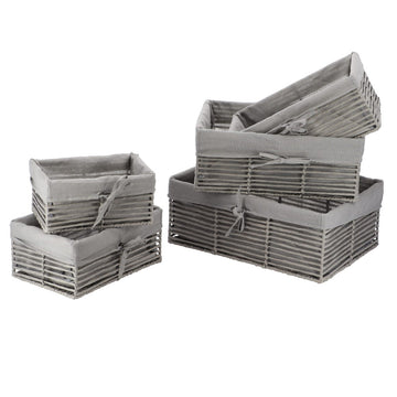 Set de 5 Coșuri cu Structură Metalică - Gri/Material Textil Gri - ramosdecor