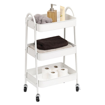 Mobilier Metalic pe Roți cu 3 Rafturi din ABS - Alb - ramosdecor