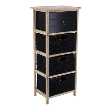 Mobilier din Paulownia/MDF cu 1 Sertar, Buton Negru și 3 Coșuri din Hârtie - Negru/Natural - ramosdecor