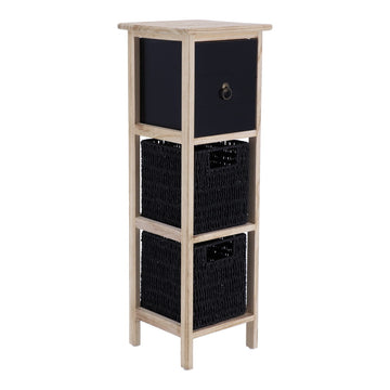 Mobilier din Paulownia/MDF cu 1 Sertar, Buton Negru și 2 Coșuri din Hârtie - Negru/Natural - ramosdecor