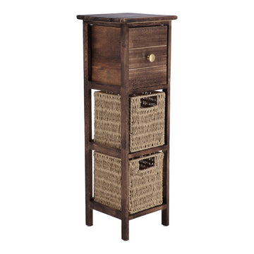 Mobilier din Paulownia/MDF cu 1 Sertar, Buton Negru și 2 Coșuri din Hârtie - Maro/Natural - ramosdecor
