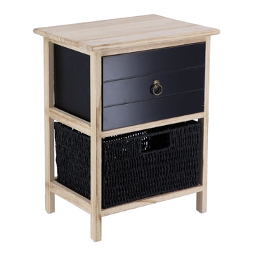 Mobilier mic din Paulownia/MDF cu 1 Sertar, Buton Negru și 1 Coș din Hârtie - Negru - ramosdecor