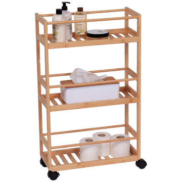 Bufet din bambus pe roți cu 3 rafturi - Bambus - ramosdecor