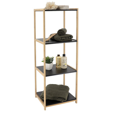 Mobilier din bambus cu 4 rafturi negre din MDF - Bambus/Negru prezentat într-un decor modern marca Ramos