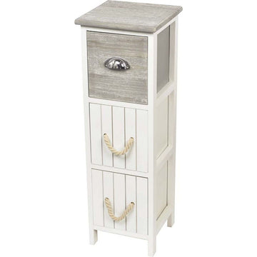 Mobilier din Paulownia cu 3 Sertare și Mânere din Lemn - Alb/Gri - ramosdecor
