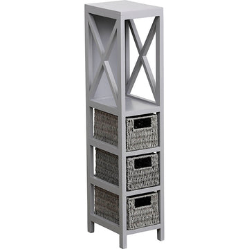 Mobilier Gri din MDF cu 1 Raft + 3 Coșuri Împletite din Hârtie - Gri - ramosdecor